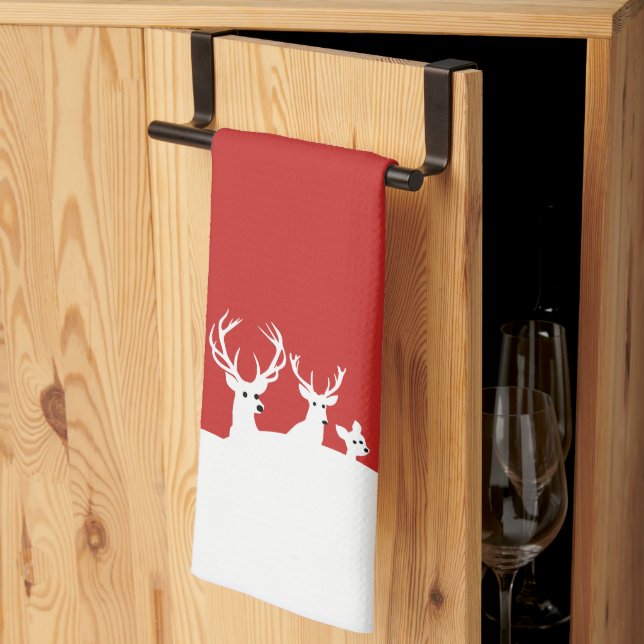 White Reindeer Family Deer Snow Christmas Tea Towel (Thirds Fold)