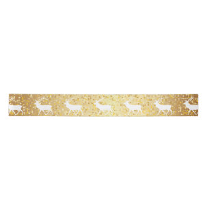 White Reindeer Gold Sparkle Holiday Satin Ribbon
