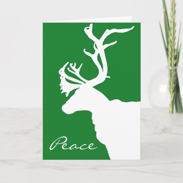 White Reindeer Peace Holiday Card (Front)