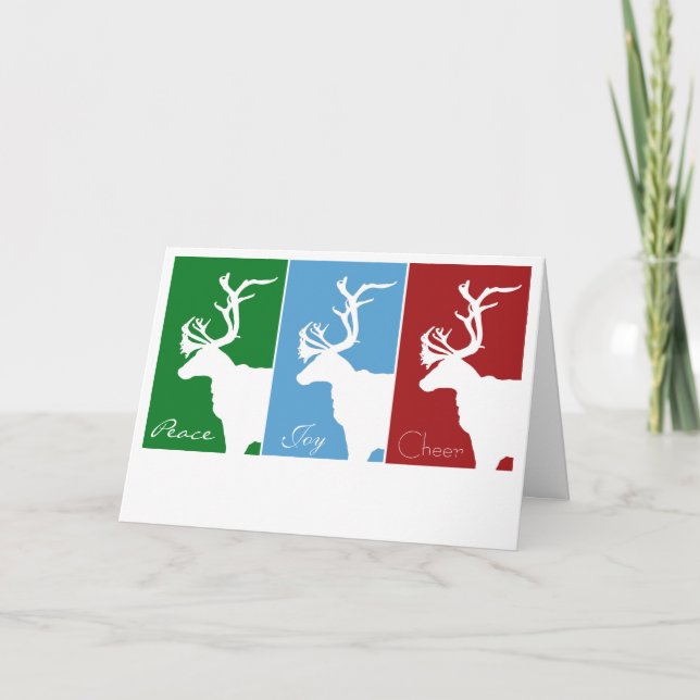 White Reindeer, Peace, Joy, Cheer Holiday Card (Front)