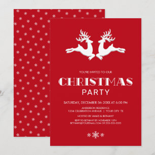 White Reindeer Red Christmas Party Invitation