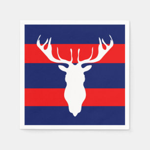 White Reindeer Silhouette Red Navy Blue Stripes Napkin