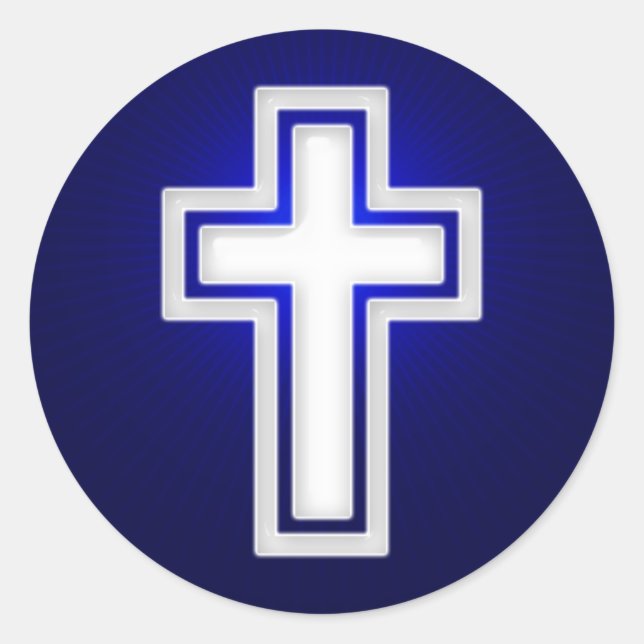 White Religious Cross | Christian Classic Round Sticker (Front)
