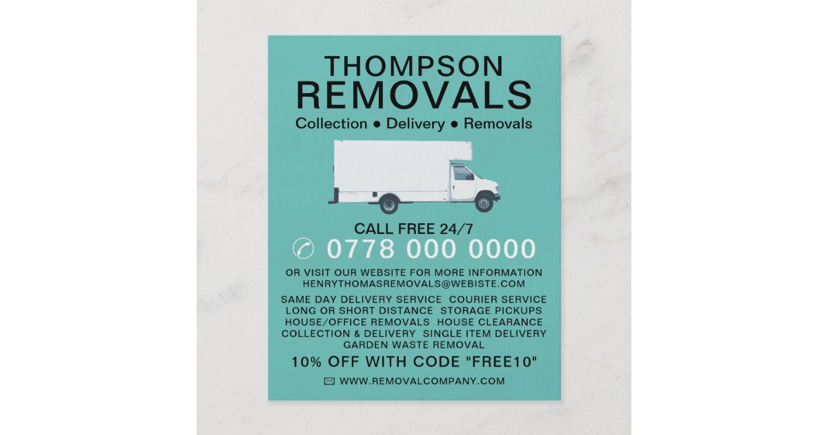 White Removal Van, Removal Company Advertising Flyer Zazzle