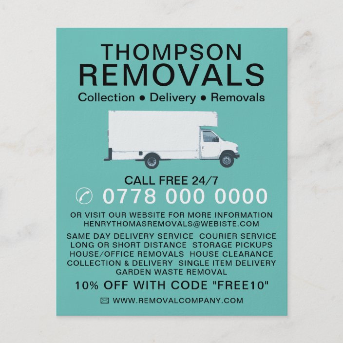 White Removal Van, Removal Company Advertising Flyer Zazzle.co.uk