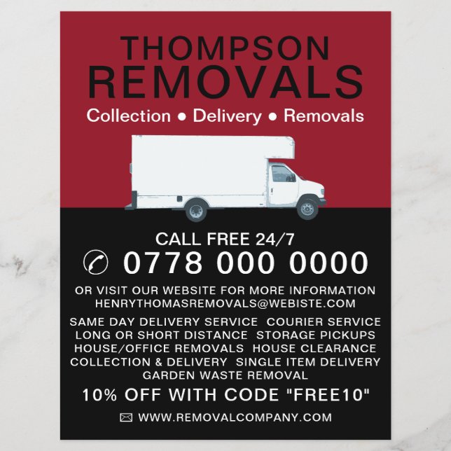 White Removal Van, Removal Company Advertising Flyer (Front)