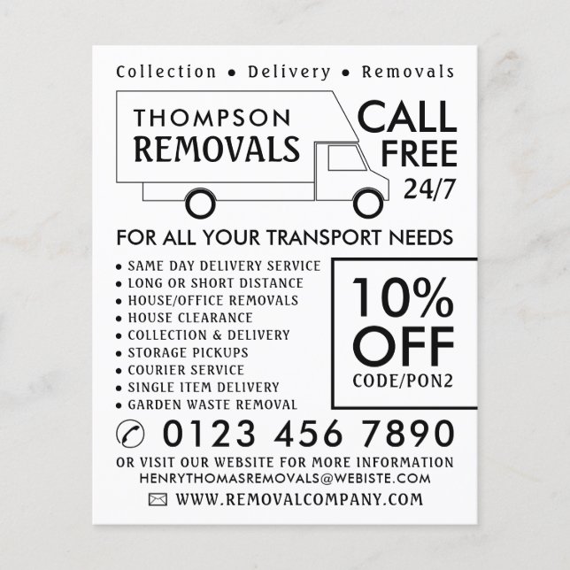 White Removal Van, Removal Company Advertising Flyer (Front)