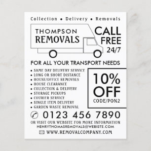 White Removal Van, Removal Company Advertising Flyer
