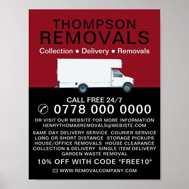 White Removal Van, Removal Company Advertising Poster (Front)