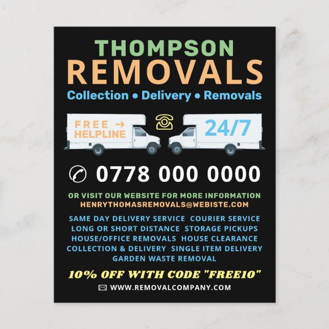 White Removal Vans, Removal Company Advertising Flyer (Front)