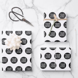White Repeating Business Logo Wrapping Paper Sheet