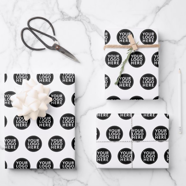 White Repeating Business Logo Wrapping Paper Sheet (Front)