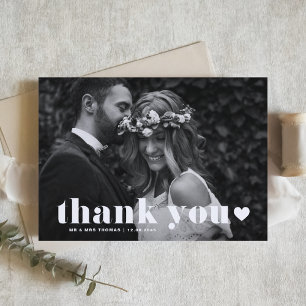 White Retro Bold Typography Photo Wedding Thank You Card