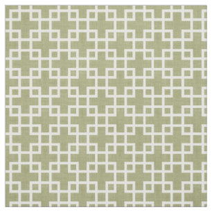 White Retro Chic Squares Pattern On Olive Green Fabric