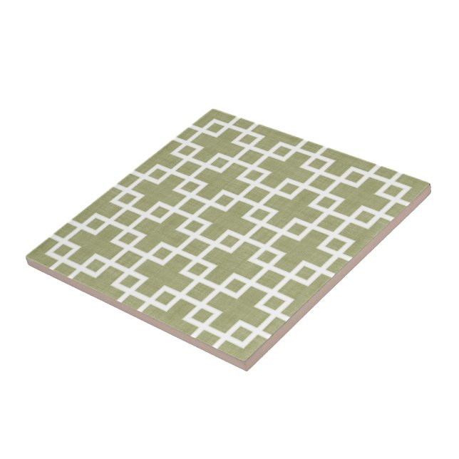 White Retro Chic Squares Pattern On Olive Green Tile (Side)