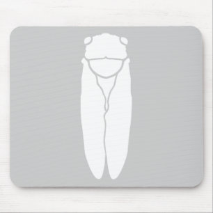 White Retro Cicada Insect Print Mouse Mat