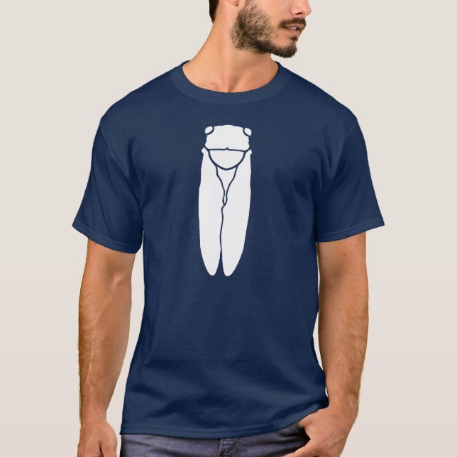 White Retro Cicada Insect Print T-Shirt (Front)