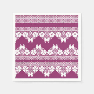 White Retro Lace butterflies Burgundy Napkin