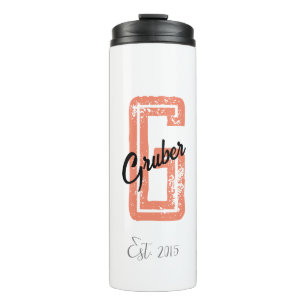  White Retro Minimalist Modern Monogram Name  Thermal Tumbler