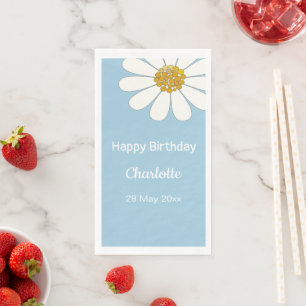 White Retro Modern Daisy Flower  Birthday Party    Napkin