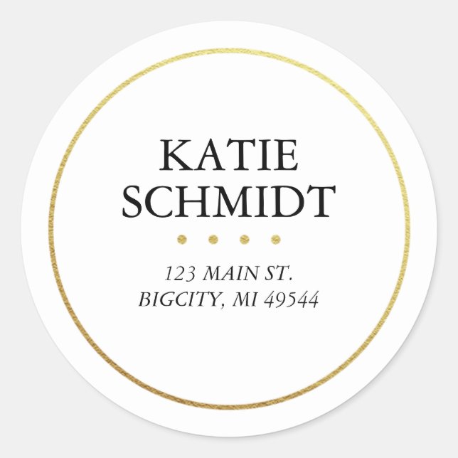 White Return Address Label with Faux Gold Foil (Front)