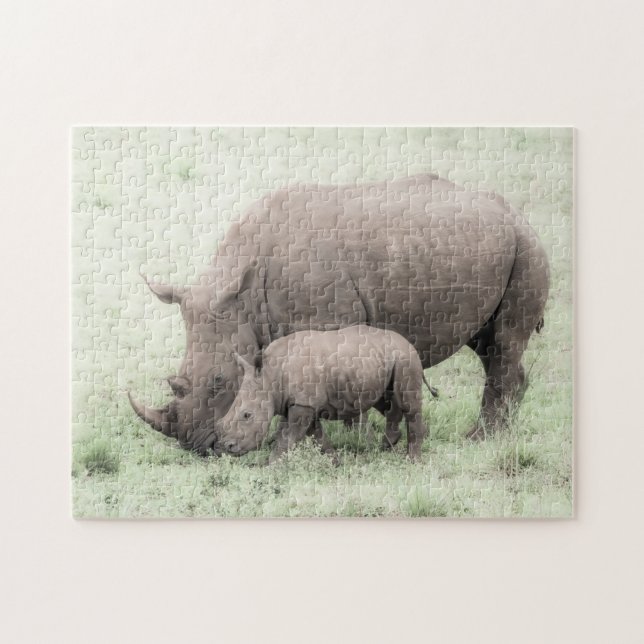 White Rhino & Baby Puzzle (Horizontal)
