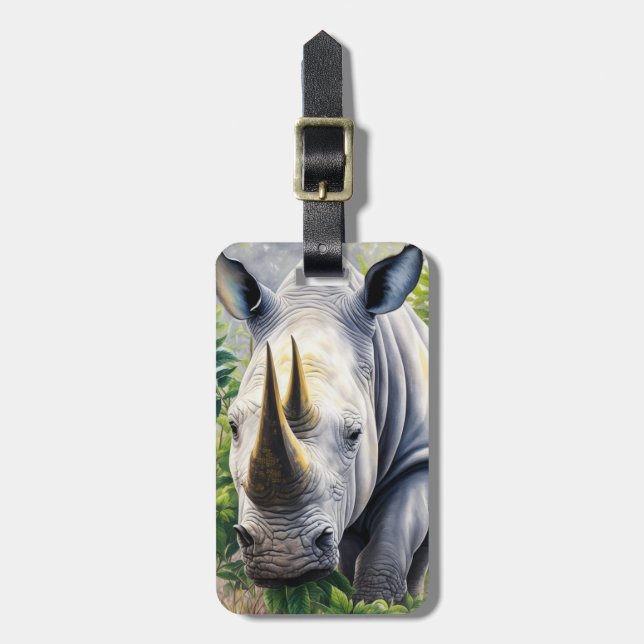 White Rhino Botanical Art  Luggage Tag (Front Vertical)