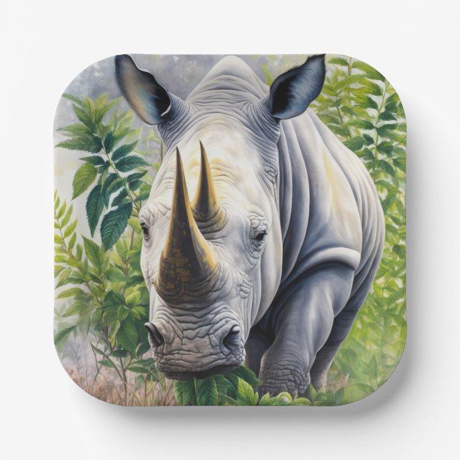 White Rhino Botanical Art  Paper Plate (Front)
