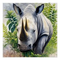 White Rhino Botanical Painting