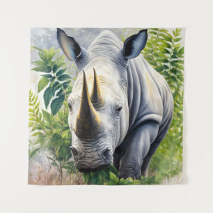 White Rhino Botanical Painting Tapestry
