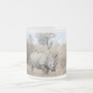 White Rhino Frosted Glass Coffee Mug