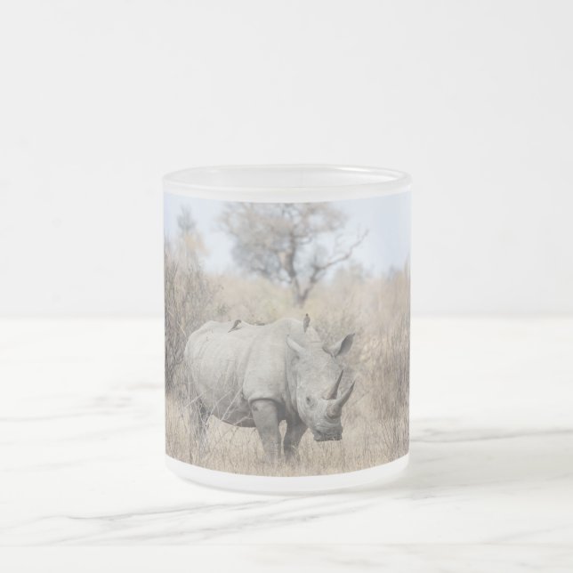 White Rhino Frosted Glass Coffee Mug (Center)