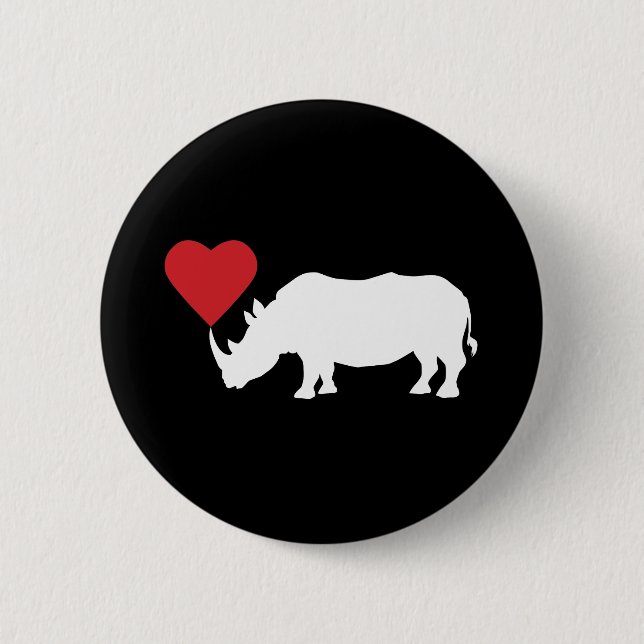 White-Rhino-With-Heart 6 Cm Round Badge (Front)