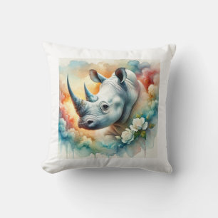 White Rhinoceros 010824AREF136 - Watercolor Cushion