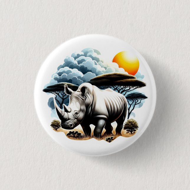 White Rhinoceros  3 Cm Round Badge (Front)