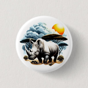 White Rhinoceros 3 Cm Round Badge