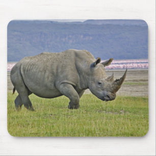 White Rhinoceros and distant Lesser Flamingos, Mouse Mat