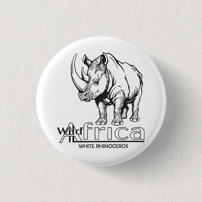 White rhinoceros or rhino. Wild Africa 3 Cm Round Badge (Front)