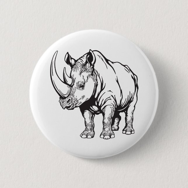 White rhinoceros or rhino. Wild Africa 6 Cm Round Badge (Front)