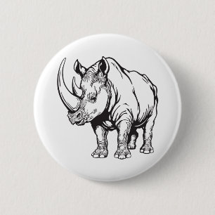 White rhinoceros or rhino. Wild Africa 6 Cm Round Badge