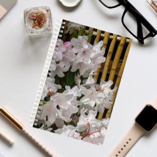 White Rhododendron Blooms and Bamboo Fence Floral Notebook