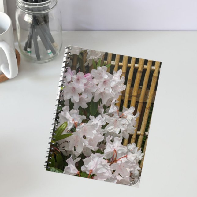 White Rhododendron Blooms and Bamboo Fence Floral Notebook (In Situ)
