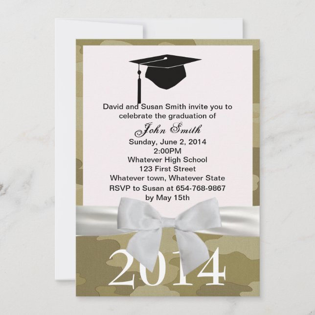 White Ribbon And Camouflage Graduation Invitation (Front)