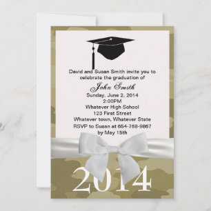 White Ribbon And Camouflage Graduation Invitation