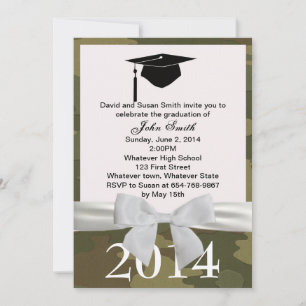 White Ribbon And Camouflage Graduation Invitation