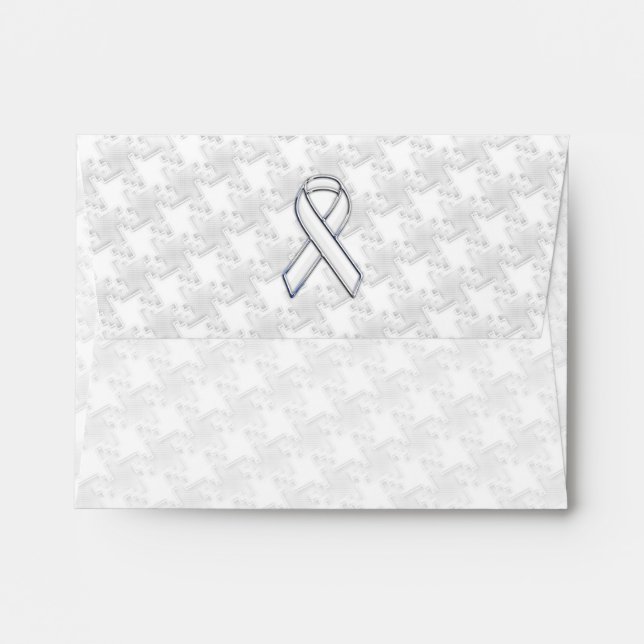 White Ribbon Awareness Applique on Houndstooth Envelopes (Back (Top Flap))
