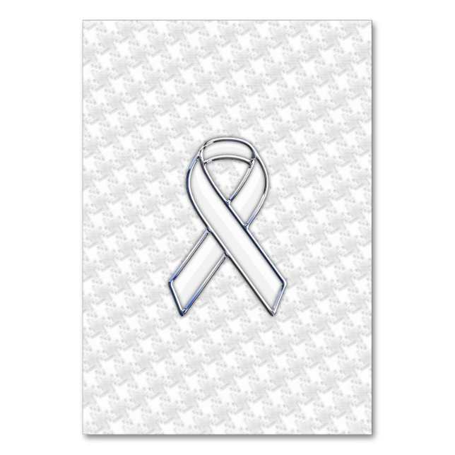 White Ribbon Awareness Applique on Houndstooth Table Number (Front)