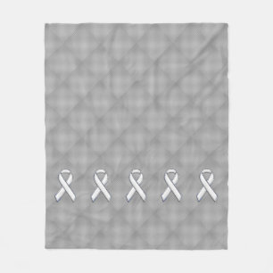 White Ribbon Awareness Carbon Fibre Print Fleece Blanket