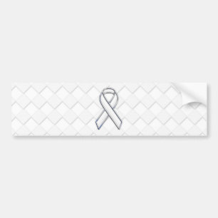 White Ribbon Awareness on Checkers Print Bumper Sticker