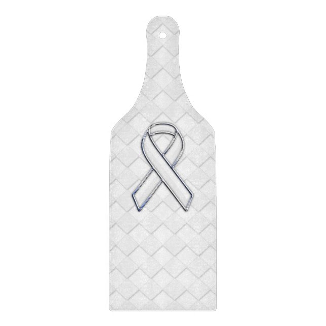 White Ribbon Awareness on Checkers Print Cutting Board (Front)